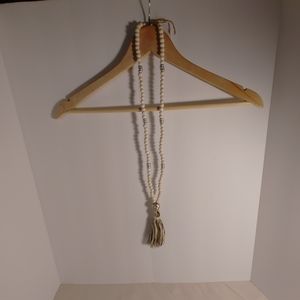 Wooden Necklace with Purple and Gold Tassel Chic Happens